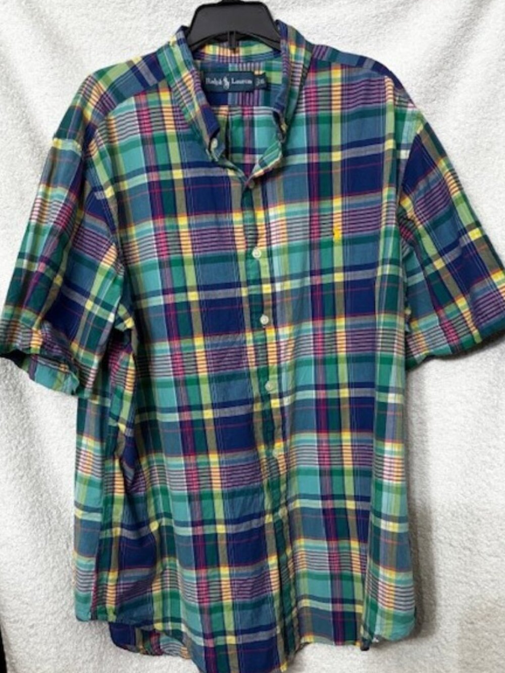 Ralph Lauren plaid button down Blue Label short sleeve Men's Size XL